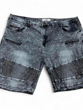 Akademiks Mens Black Acid Wash Denim Shorts Logo Y2K Size 48